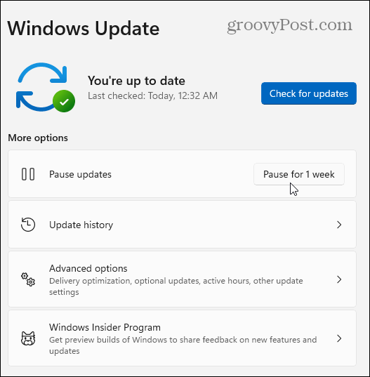 Pausar atualizações do Windows 11