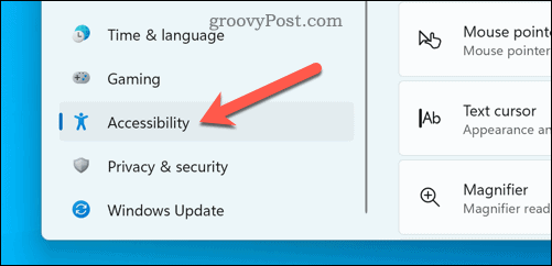 Abra o menu de acessibilidade no Windows 11