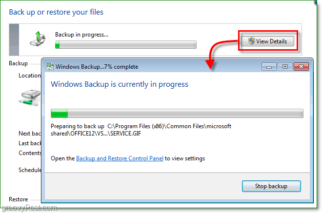 Backup do Windows 7 - o backup pode levar algum tempo