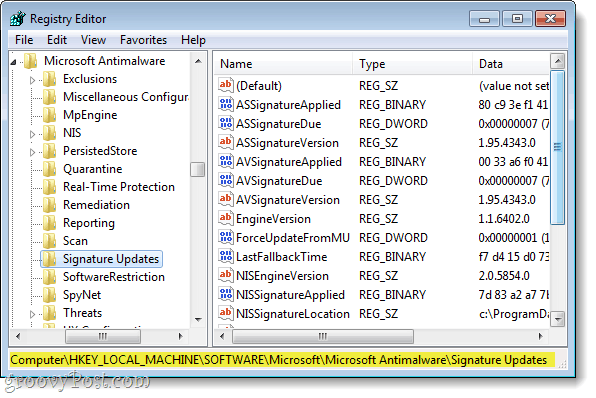 Encontre a chave de registro correta no Windows 7 regedit
