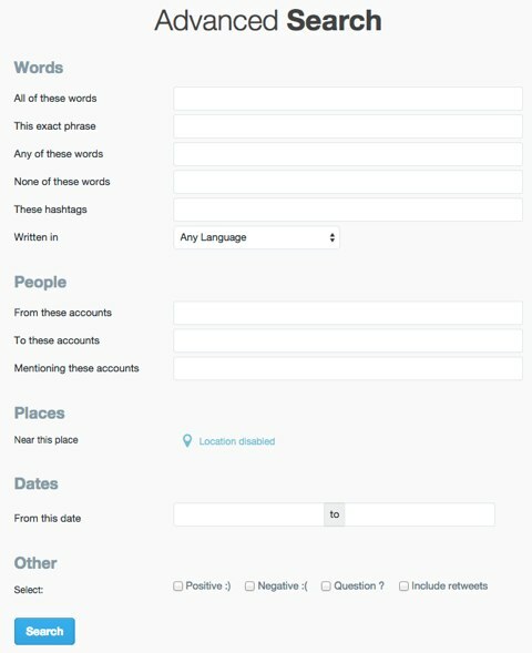 formulário de pesquisa avançada do twitter