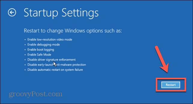 reinicialização das configurações de inicialização do Windows 11