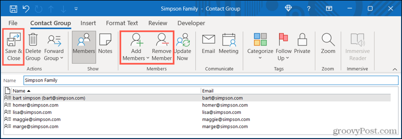 Editar um grupo de contatos no Outlook