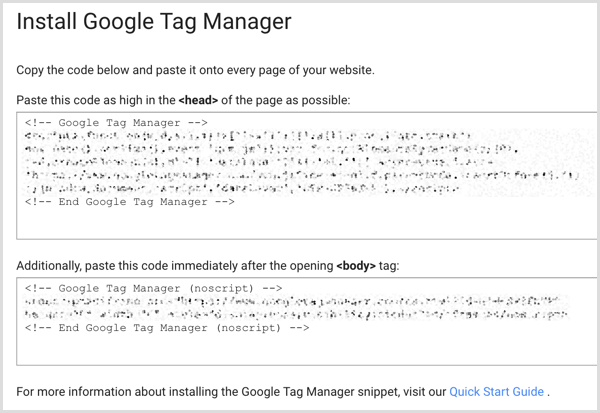 Código de instalação do Gerenciador de tags do Google no site