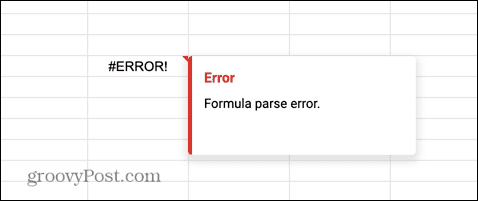 erro de análise de fórmula do Google Sheets