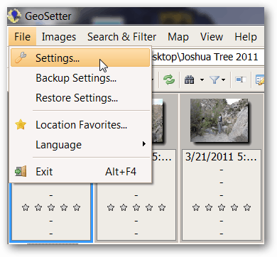 Configurações do Geosetter