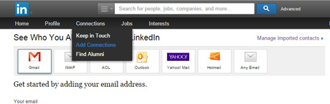importar contatos de e-mail para o LinkedIn