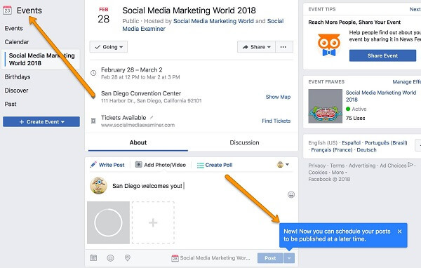  O Facebook agora torna mais fácil para administradores e criadores de eventos planejar e programar postagens em suas páginas de eventos do Facebook.