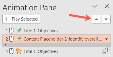 Reordenar animações no painel