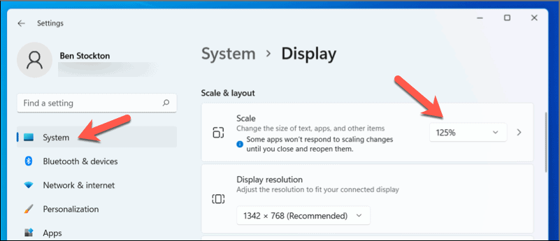 Alterar a escala no Windows 11