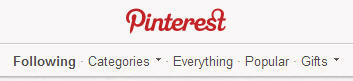 Seção de categorias antigas do Pinterest