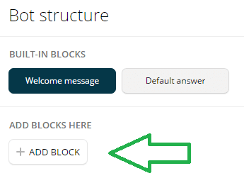 Clique em + Adicionar Bloco para adicionar um novo bloco no Chatfuel.