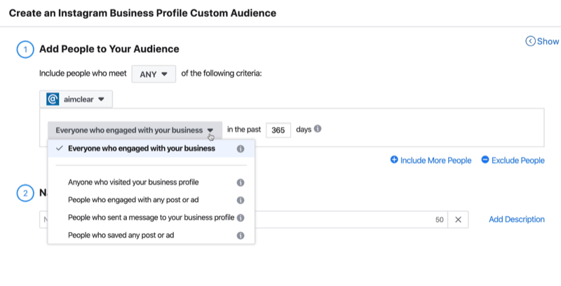 Criar uma janela de público personalizado do perfil de negócios do Instagram