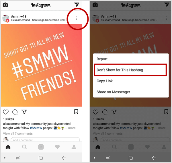 Postagem do Instagram não mostra esta hashtag