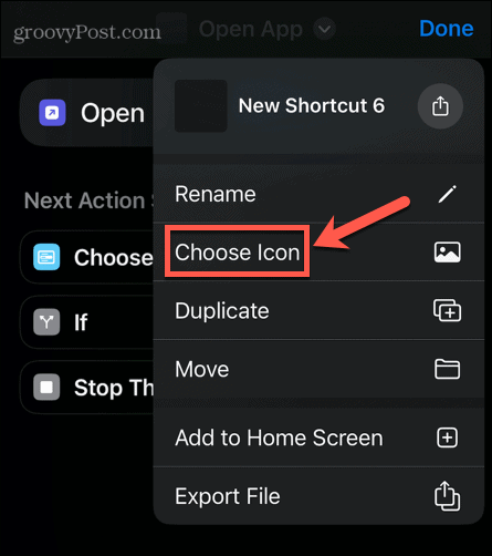 atalhos do iphone escolher ícone
