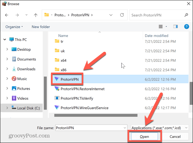 Windows 11 selecione o aplicativo vpn