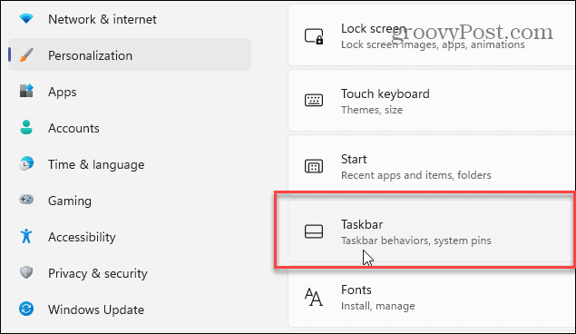 Configurações da barra de tarefas do Windows 11