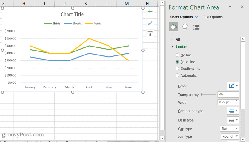 Barra lateral de formatação de gráfico no Excel