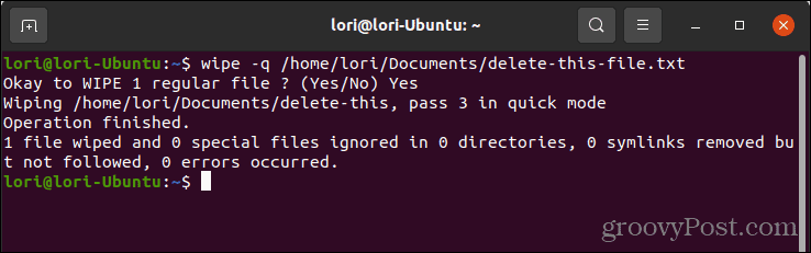Exclua um arquivo com segurança usando a limpeza com o Modo rápido no Linux
