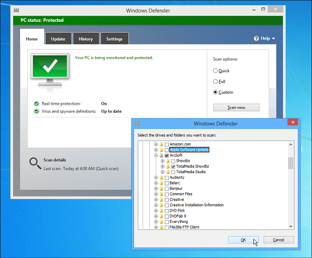 Verificação personalizada do Windows Defender