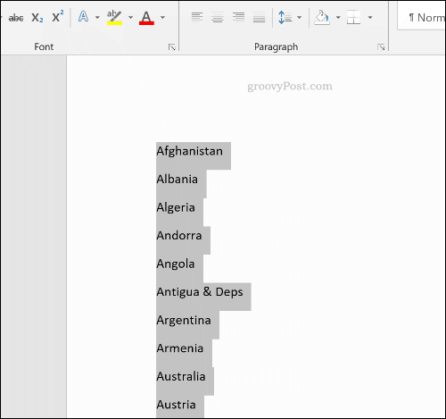 Uma lista classificada no Microsoft Word