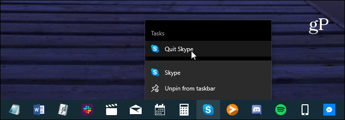 atalho da barra de tarefas do skype