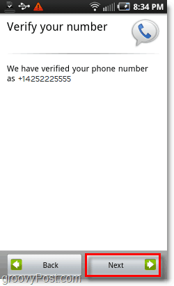 Número de verificação de configuração do Google Voice no Android Mobile