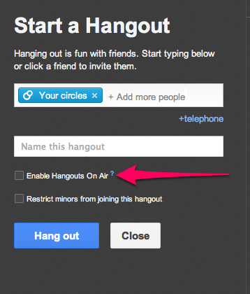 habilitar hangouts on air
