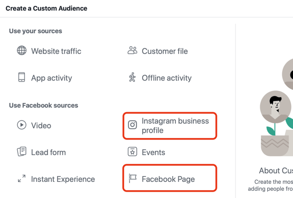 Use anúncios do Facebook para anunciar às pessoas que visitam sua página do Facebook ou Instagram, Etapa 1.