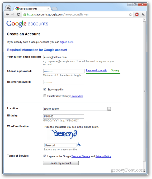 Crie uma conta do Google sem o Gmail