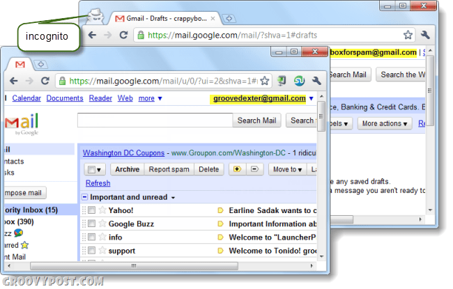 um computador executando duas contas do Gmail no Chrome