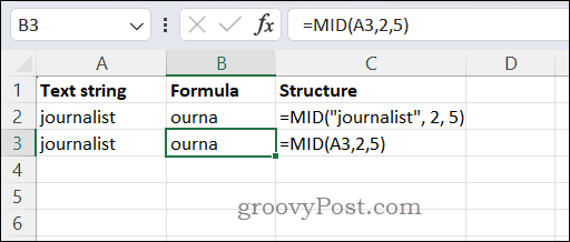 Usando a função MID no Excel