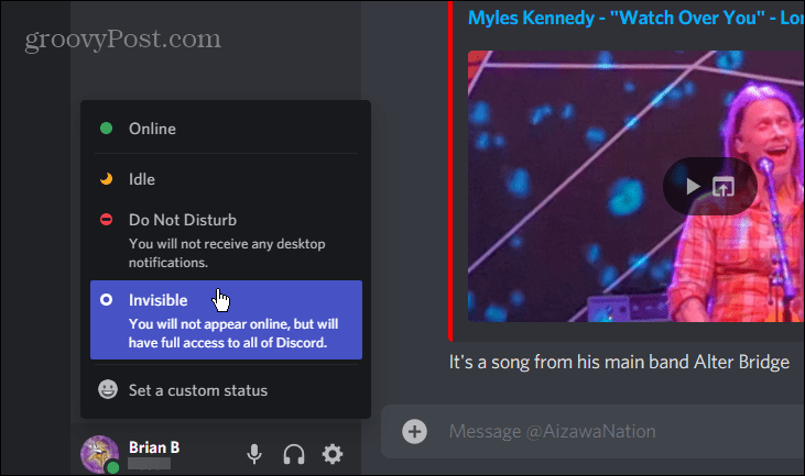 discordar status da área de trabalho