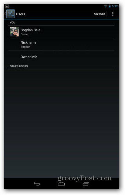 Contas de usuário do Nexus 7 adicionar usuário
