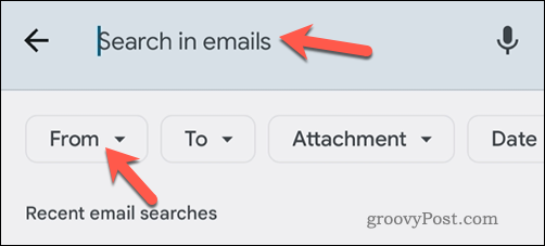 Pesquisando e-mails do Gmail por e-mail no aplicativo para dispositivos móveis
