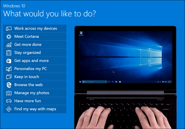 Tópicos de demonstração do Windows 10