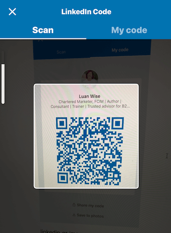 Tela de código no aplicativo móvel LinkedIn