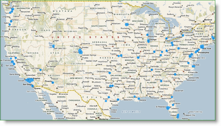 Cobertura do Bing Maps StreetSide nos EUA