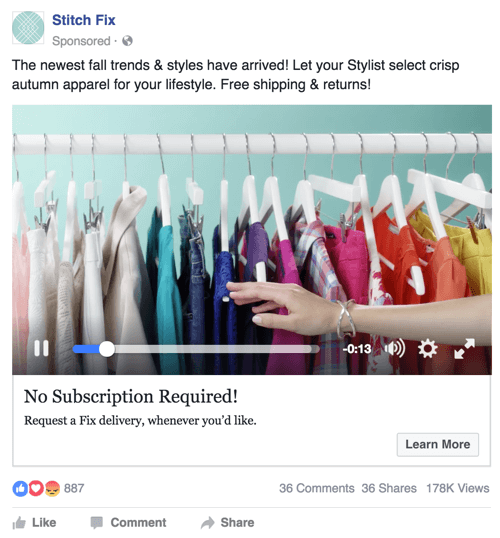 stitch consertar anúncio de vídeo do Facebook