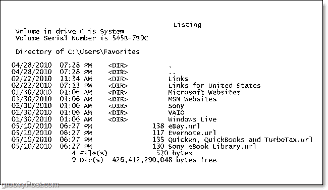 uma lista de diretórios impressos do conteúdo da pasta do Windows 7