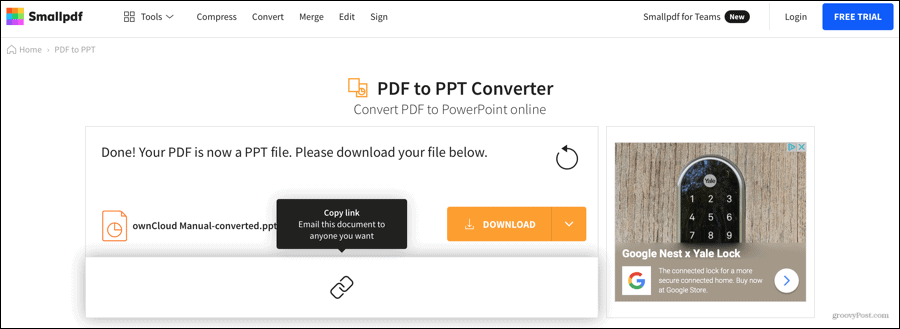 PDF convertido em PDF pequeno para PowerPoint
