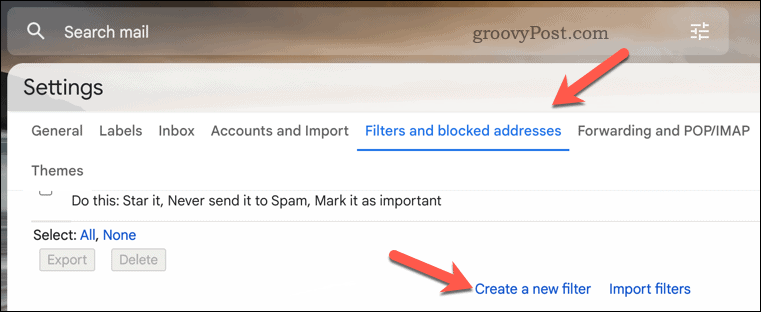 Crie um filtro do Gmail