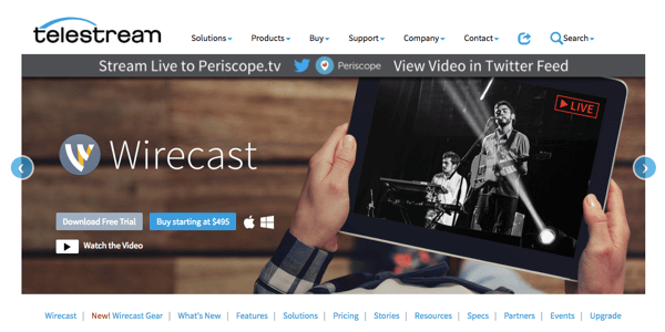 Wirecast permite que você transmita para o Facebook Live, Periscope e YouTube.