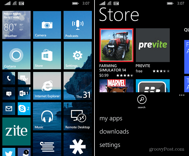 Configurações de loja do Windows Phone 8.1