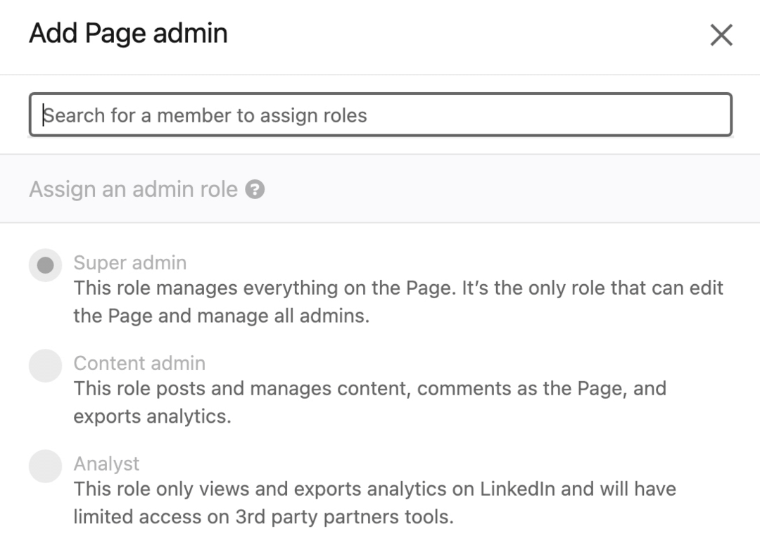 imagem da caixa de diálogo Add Page Admin no Linkedin