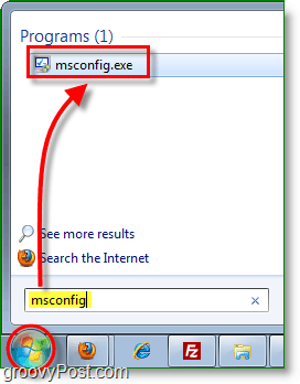 inicie o msconfig.exe no menu Iniciar do Windows 7