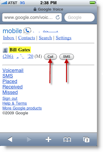 Google Voice Mobile Faça uma chamada ou envie uma mensagem SMS Txt