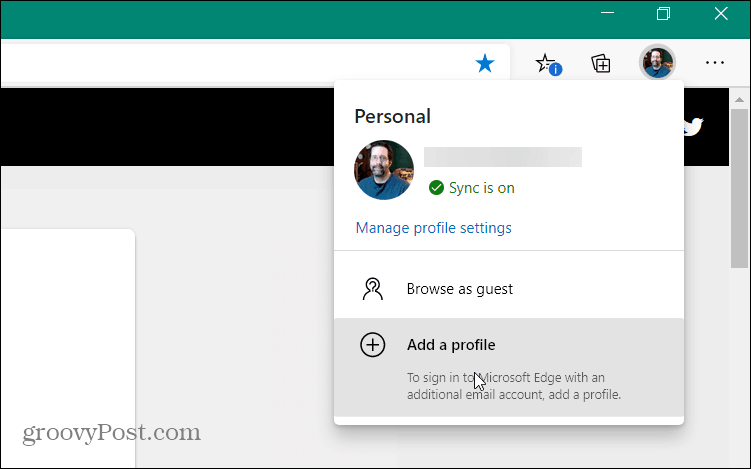 Adicionar perfil do usuário Edge