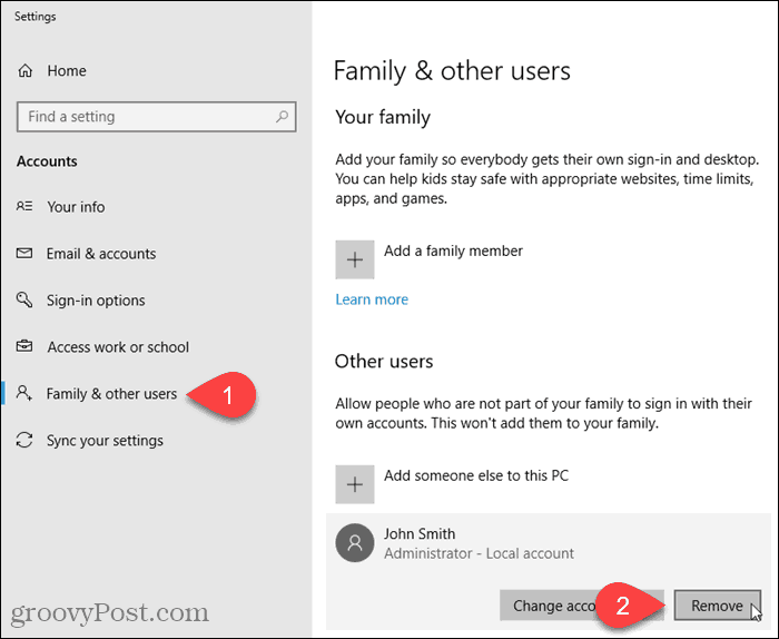 Remover uma conta de usuário do Windows