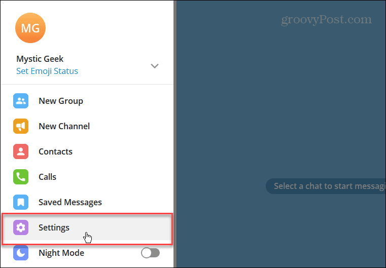 Configurações do Telegram no aplicativo de desktop
